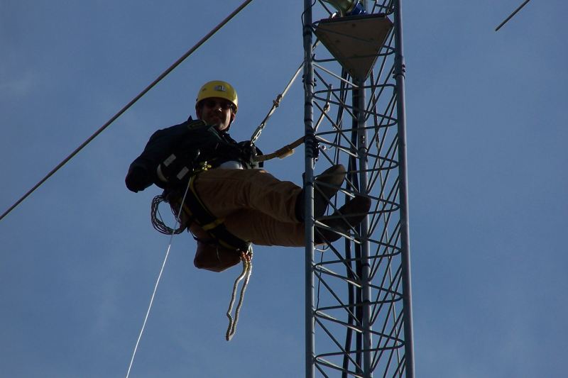 Michael KB9TWI came to install feedlines, rotor cable, relay box 12v lines and dress cables down the tower.