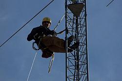 Michael KB9TWI came to install feedlines, rotor cable, relay box 12v lines and dress cables down the tower.