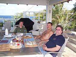 KA9FOX, WE9V and K9NW enjoying breakfast in the veranda.