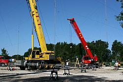 Setting up the crane to raise the 4 stack on 20M of OWA antennas
