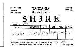 This QSL from 5H3RK gave me 40 zones on 160m